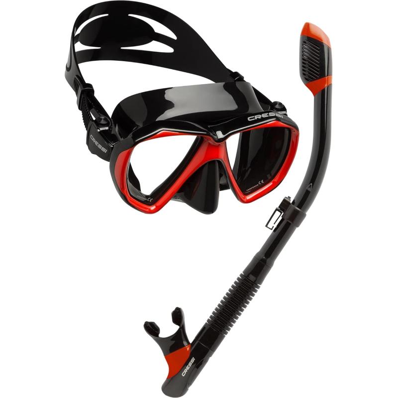 Adult Snorkeling Kit: Mask + Dry Snorkel, Dual Lens Mask Made of Soft ...