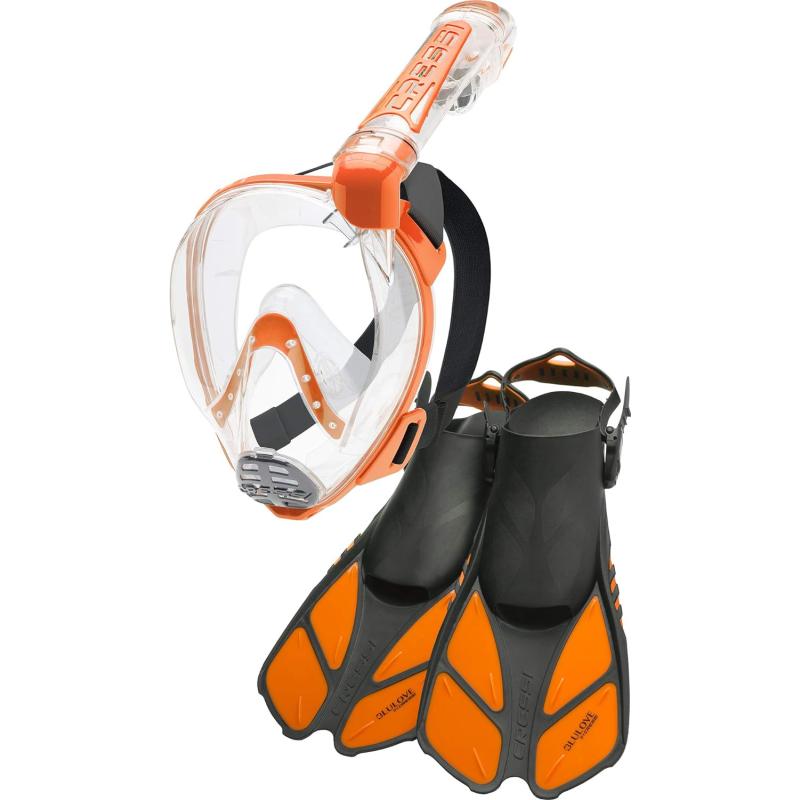 Cressi Adult Snorkeling Full-Face Snorkel Mask & Adjustable Fins Kit ...